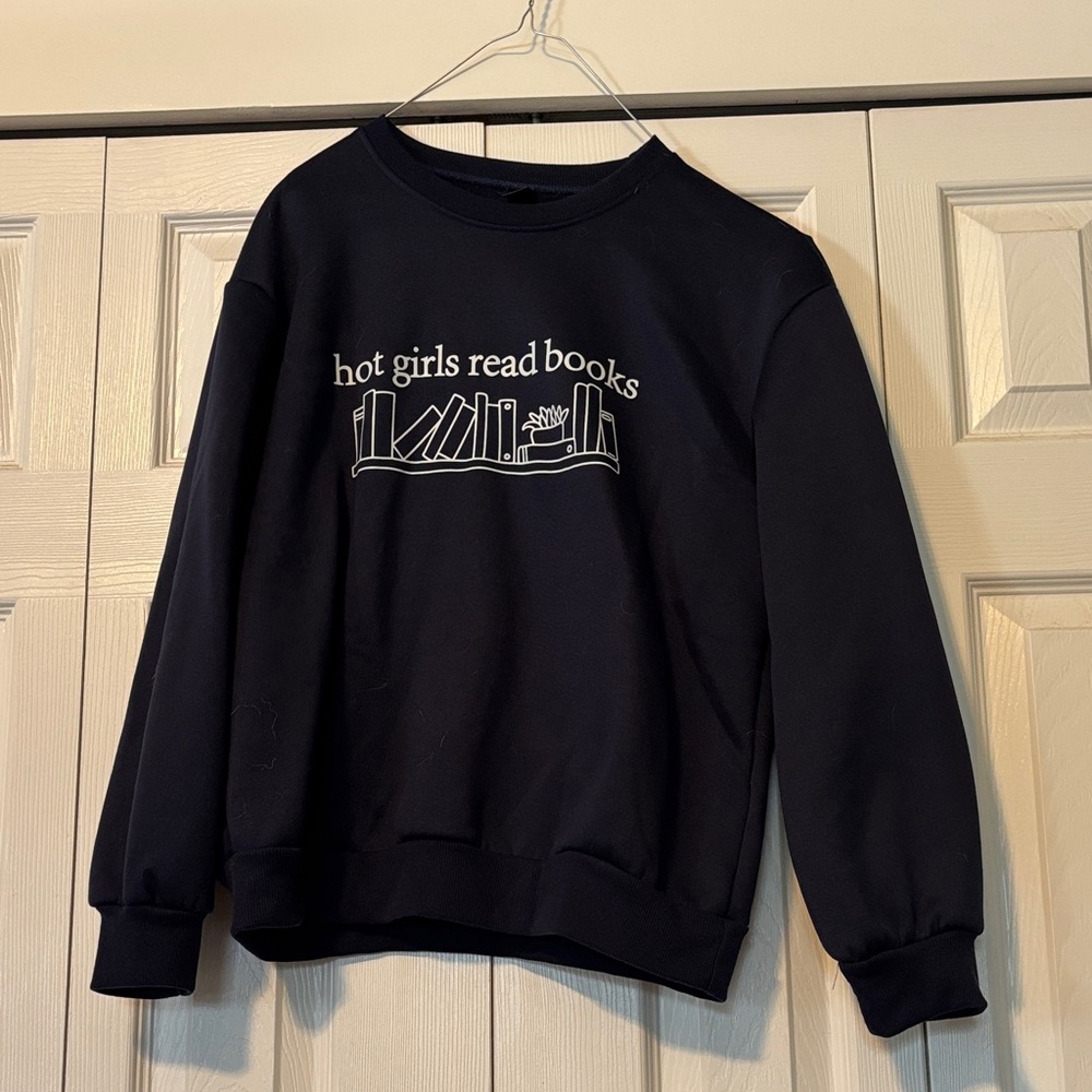 Navy Sweatshirt with Book Graphic